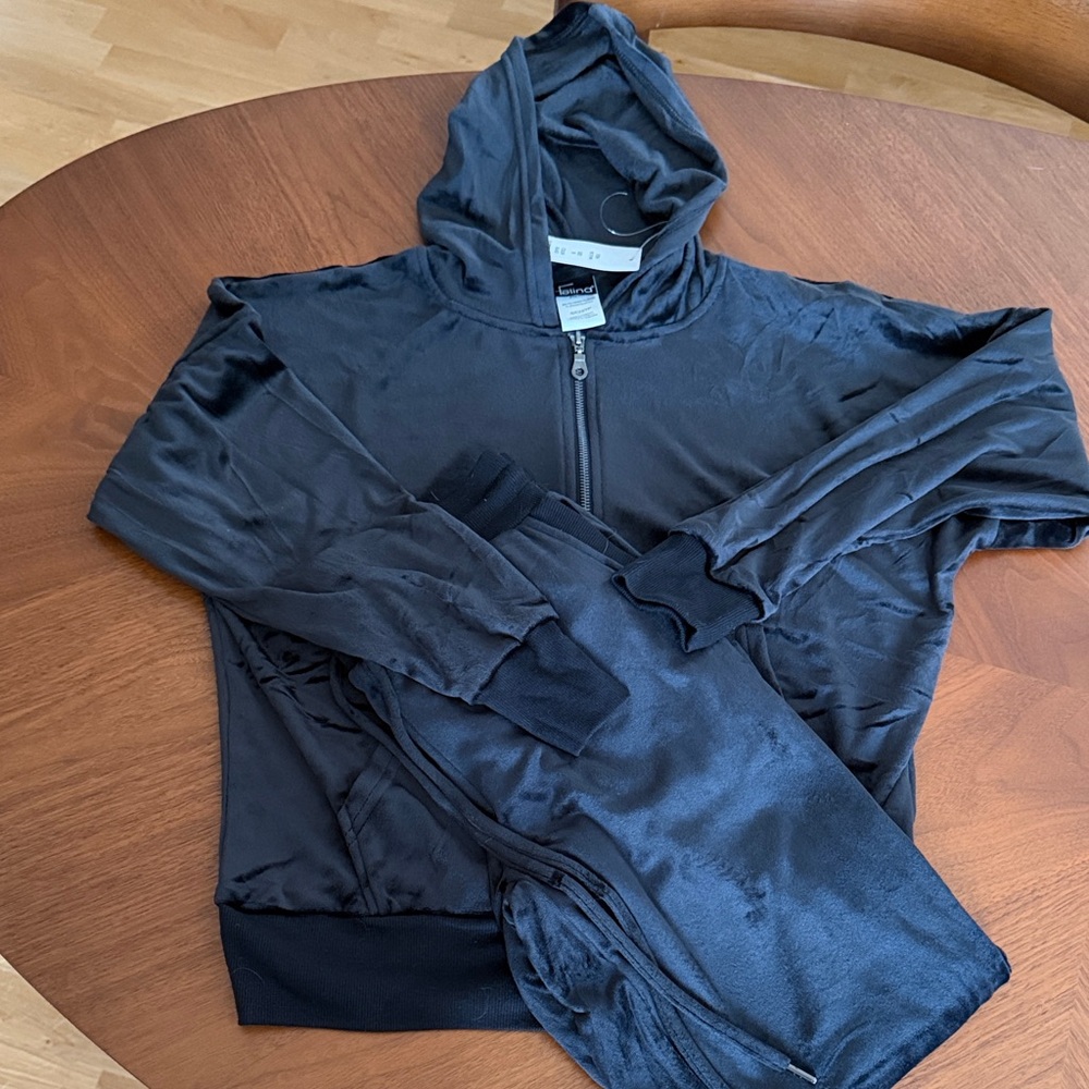Felina Black Velour Zip-Up Hoodie and Jogger Set